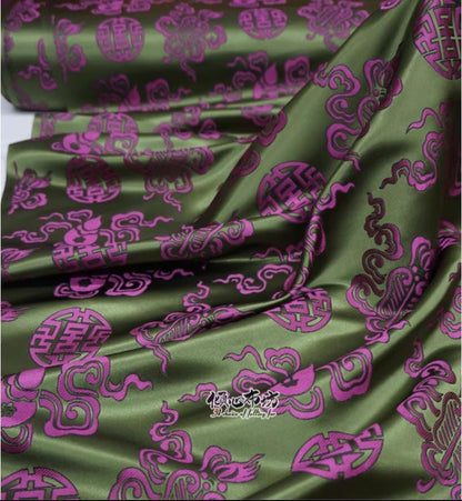 Silk Brocade Fabric: Purple & Green Chinese Upholstery, Costume, Decor