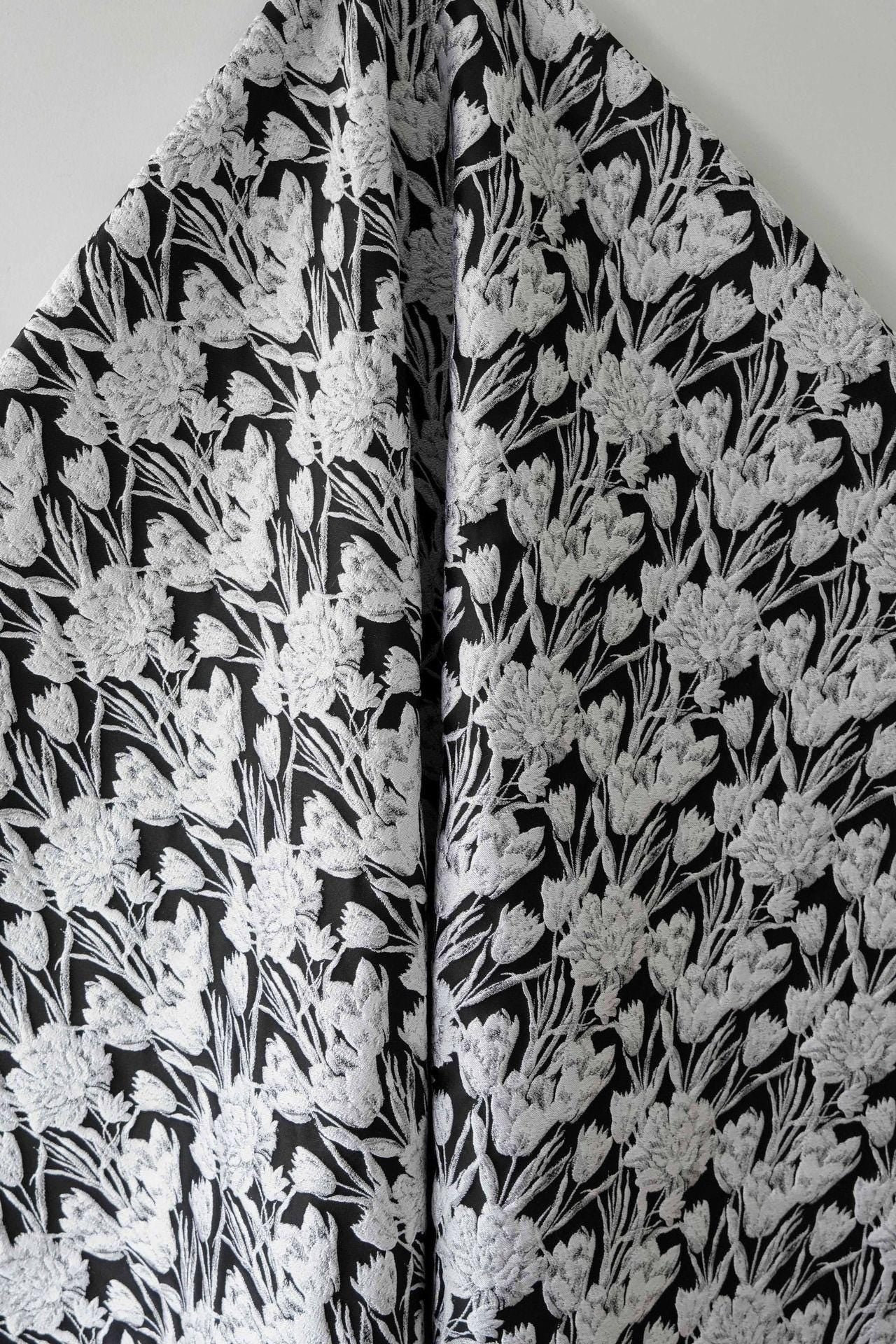 Elegant Black & White Floral Jacquard Quilting Fabric ��� Upholstery, Furniture, Bags, Sofa, DIY Sewing, Home Dec"Wide