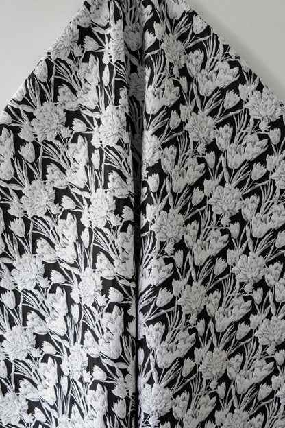 Elegant Black & White Floral Jacquard Quilting Fabric ��� Upholstery, Furniture, Bags, Sofa, DIY Sewing, Home Dec"Wide