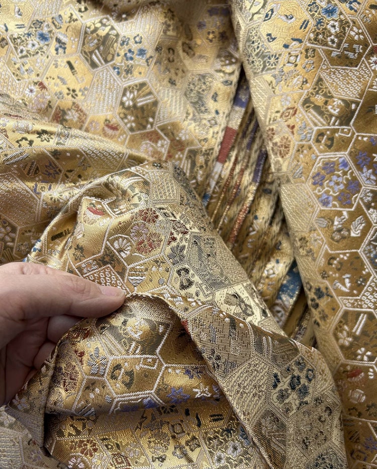Nishijin Brocade Fabric: Japanese Weaving with Gold Thread (59"W)