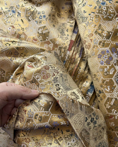 Nishijin Brocade Fabric: Japanese Weaving with Gold Thread (59"W)