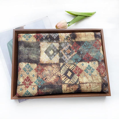 Tissu Tencel Ramie bohème : motif patchwork imprimé, 150 cm de large, vendu au mètre