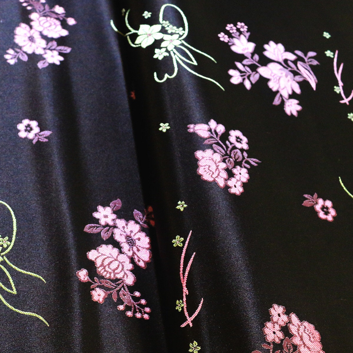 Black Floral Brocade Fabric: 29.5"W Rayon Textiles, Upholstery & Drapery - By The Meter