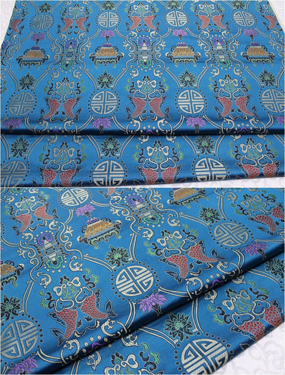 Pisces Double Fish Silk Brocade Fabric: Cheongsam Fabric, Home Decor