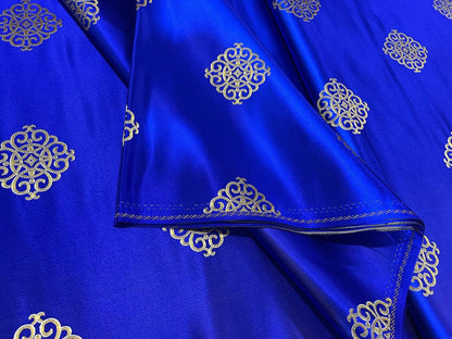 Blue Brocade Fabric: Chinese Mongolian Style Rayon Blend (29.5" Wide)