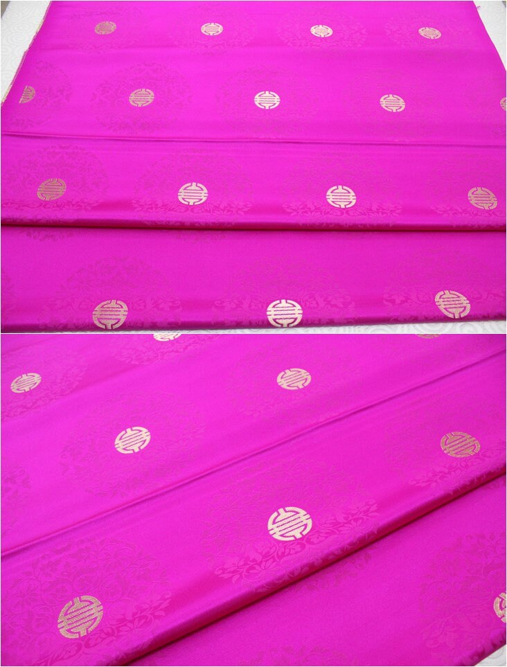 Chinese Fu Brocade Fabric: Floral Jacquard Satin, 29.5"W