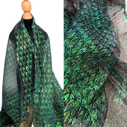 Laser Peacock Feather Mesh Fabric, Colorful See Through Lace