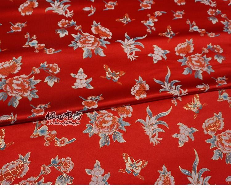 Peony Silk Brocade Fabric: Chinese Jacquard for Cheongsam, Hanfu & Upholstery