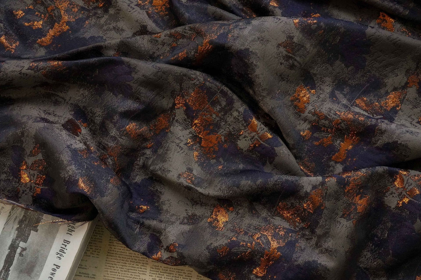 Galaxy Jacquard Fabric: Dark Blue Oil Painting Style, 62" Wide