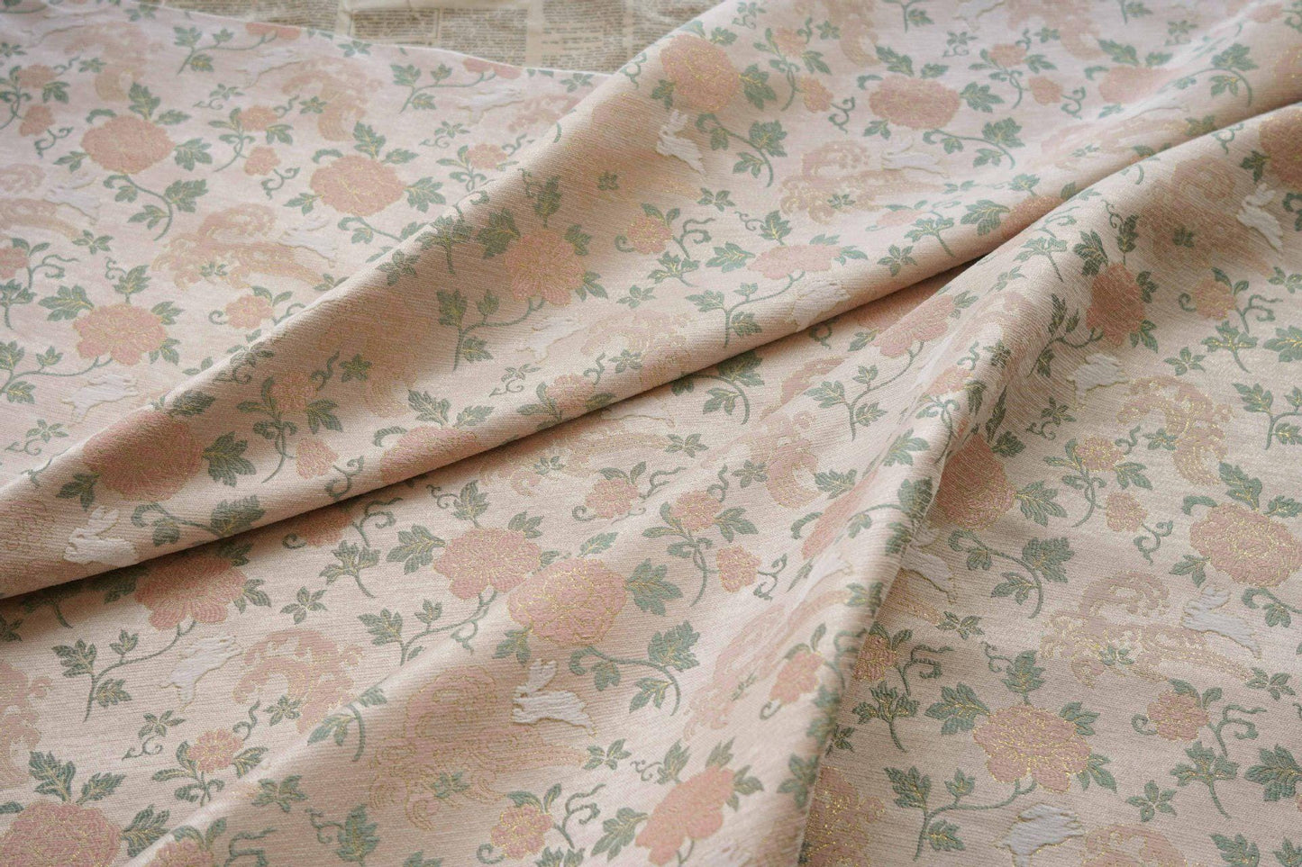 Rabbit Jacquard Velvet Fabric with Gold Thread - 59" Wide