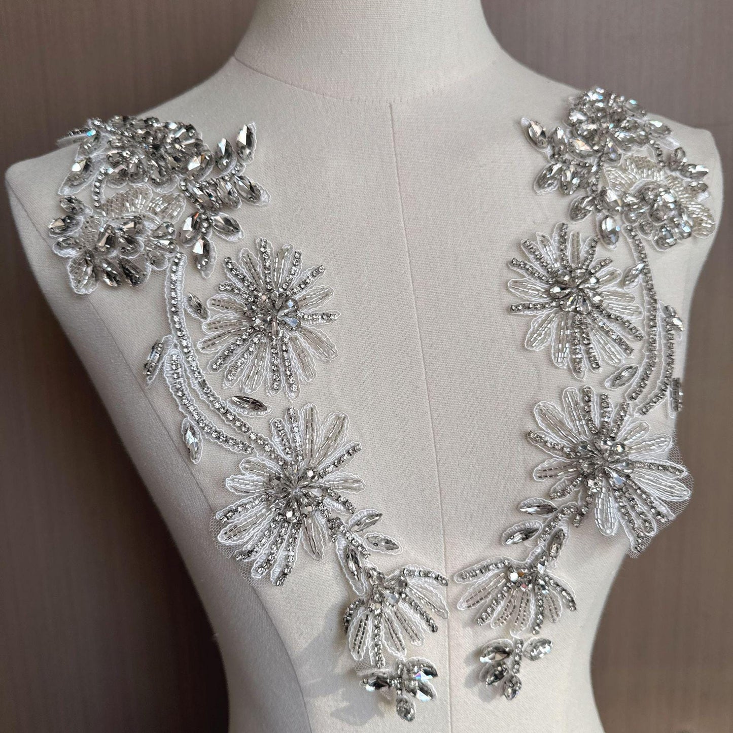Embroidered Lace Trim: Beaded Sequin Floral Applique, Bridal Wedding Dress, By The Yard