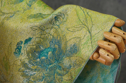 Gold Thread Jacquard Fabric: Green Lotus Upholstery & Dress Sewing (60" W, By The Meter
