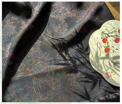Floral Print Satin Tea Silk Fabric | Ash Gray, 59" Wide