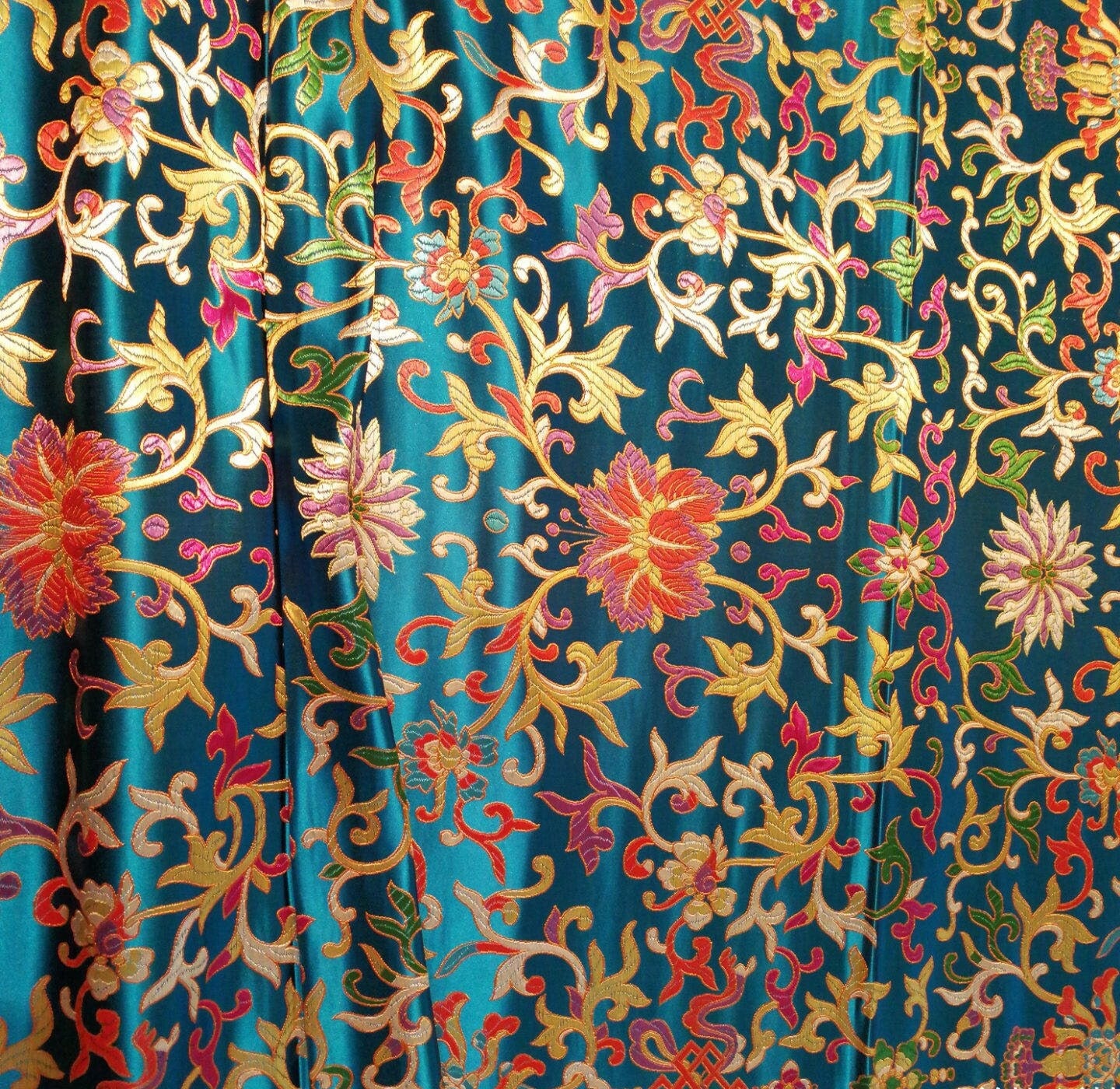 Floral Brocade Fabric: Shiny Silk Rayon Blend, 29.5" Wide