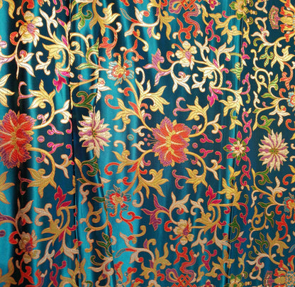 Floral Brocade Fabric: Shiny Silk Rayon Blend, 29.5" Wide