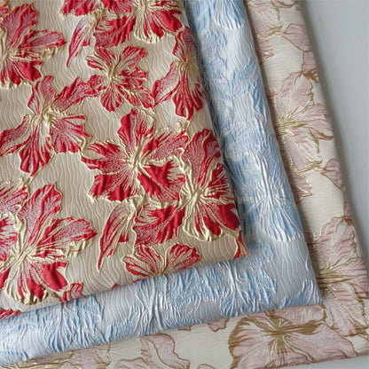 Gold Thread Floral Jacquard Fabric: 3D Embossed Woven Textile, 55"W