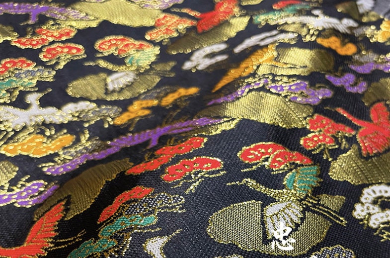 Silk Brocade Fabric: Japanese Crane Jacquard Satin, Home Decor