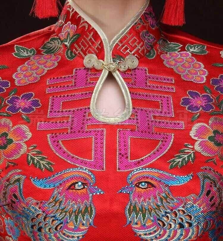 Chinese Wedding Cheongsam Fabric: Double XI Embroidery, Tapestry Satin Brocade