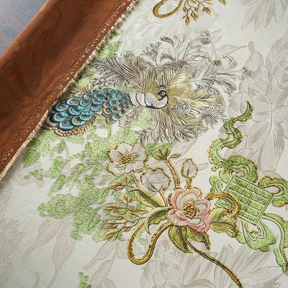 Tissu satiné de soie « Thé Paon » : Ameublement vert, costumes, rideaux (58 po L)