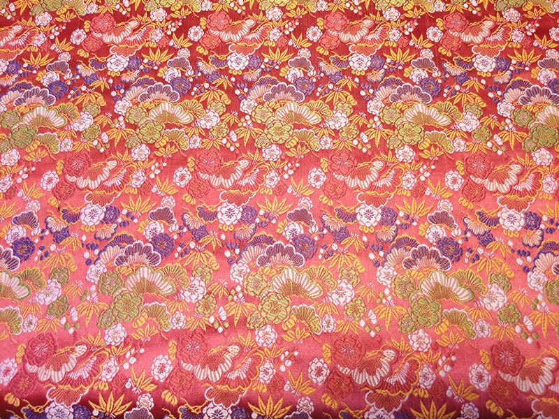 Tissu brocart de soie japonais Nishijin : Jacquard floral (au mètre)