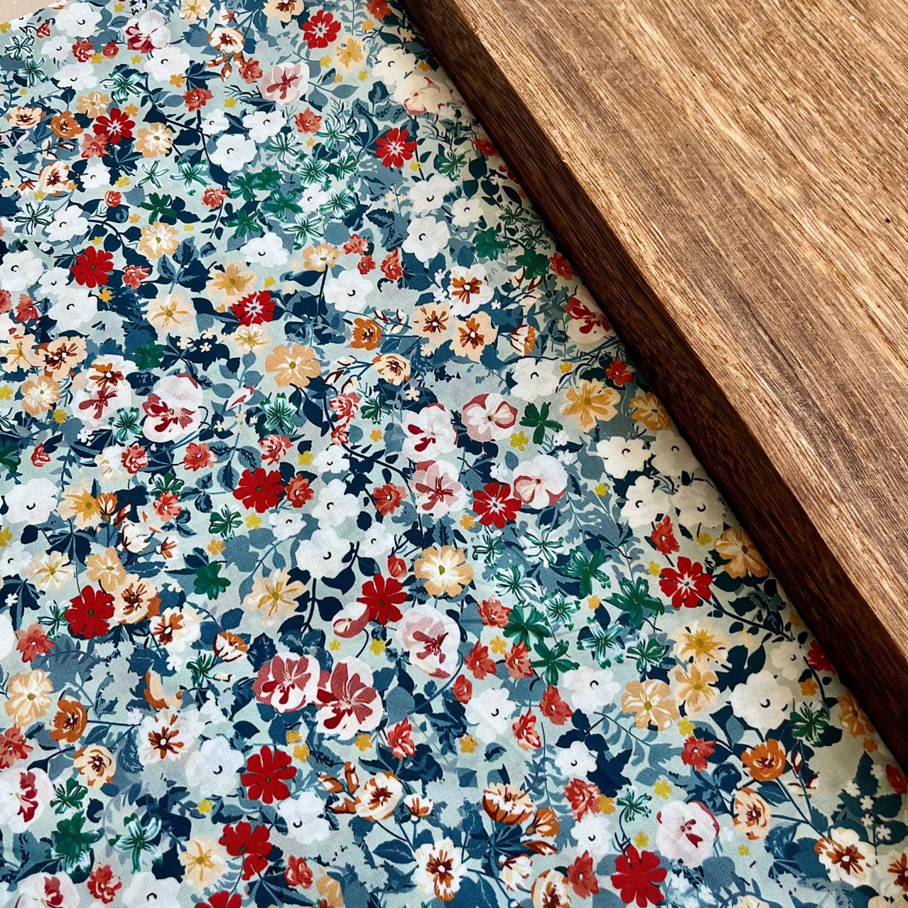 Floral Cotton Fabric: 60s Style Print, 59" Wide, Sewing Quilting