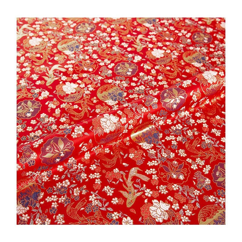 Tissu brocart de soie Koi : 150 cm de large, style chinois, en rayonne, idéal pour la couture.