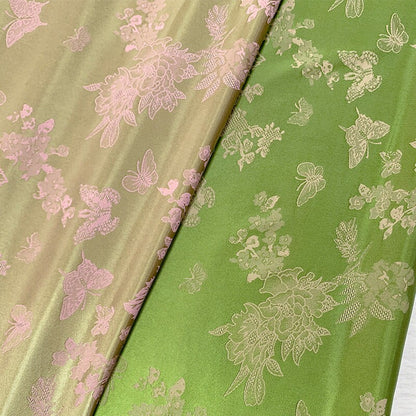 Butterfly Floral Print Fabric: Green Botanical Polyester Spandex Blend