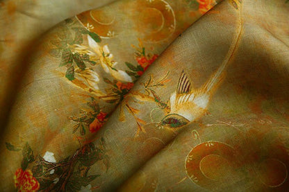 Tissu ramie peint à l'encre de Dunhuang : motif floral, 145 cm de large