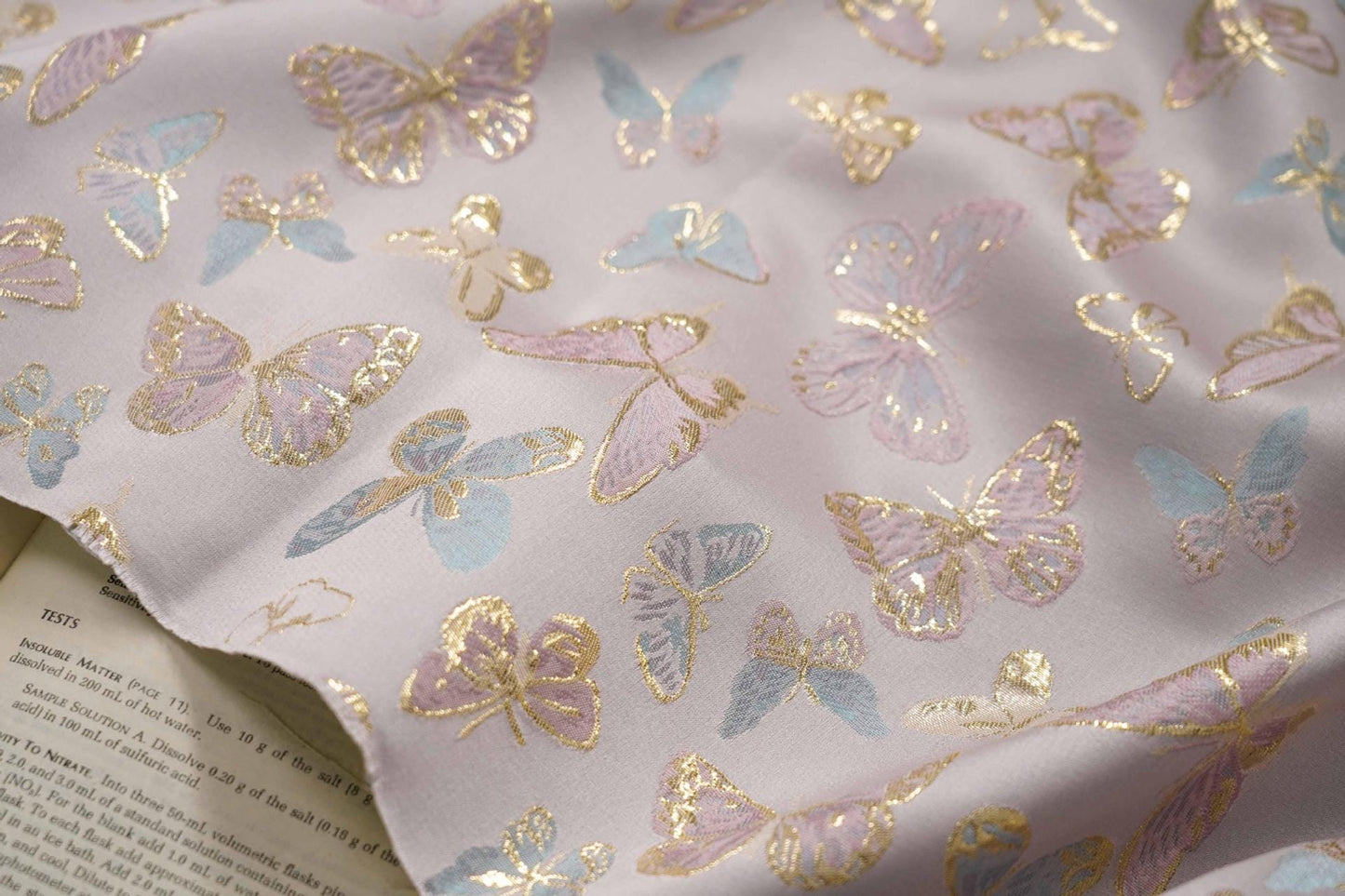 Gold Thread Butterfly Jacquard Fabric: 59" Wide, Rayon Blend