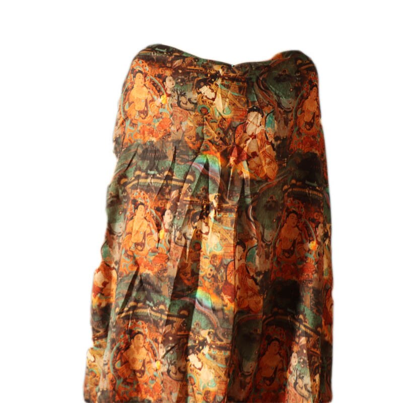 Dunhuang Fresco Buddha Linen Fabric: Asian Style Upholstery, Scarf, Curtain, Sewing (55"W)