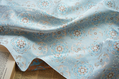 Floral Brocade Fabric: Blue Jacquard Sewing Material (65")