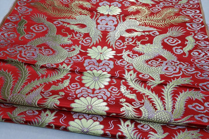 Robe impériale cheongsam tibétaine en brocart multicolore orné de dragons et de phénix chinois, tissu filé en soie, satin et brocart, 74 cm de large