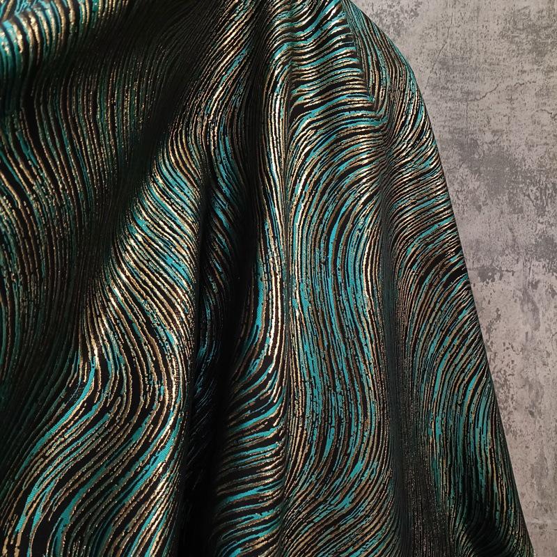Jacquard Fabric - Ripple Texture with Gold Stripes, 60" Wide