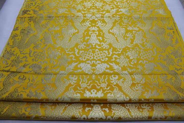 Tissu brocart de soie à motif de dragon chinois : pour costumes et ameublement, 74 cm de large