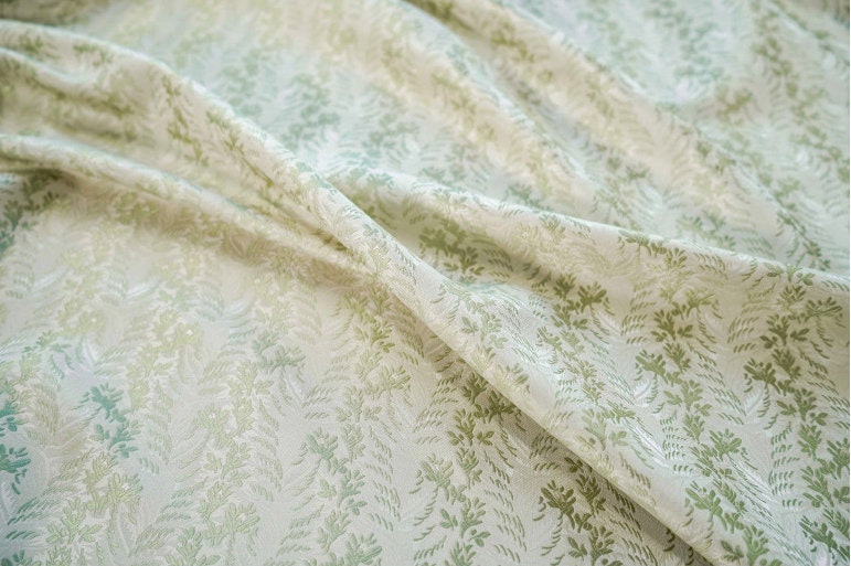 Mint Green Jacquard Fabric: 3D Floral Design, 65" Wide