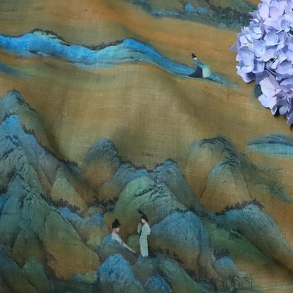 Ancient Painting Ramie Fabric: Upholstery, Costume, Scarf (57"W)