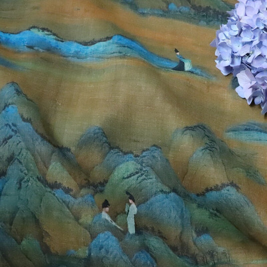 Ancient Painting Ramie Fabric: Upholstery, Costume, Scarf (57"W)