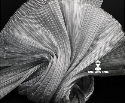 Pleated Organza Fabric: Shiny Crinkled Texture, 55" Wide