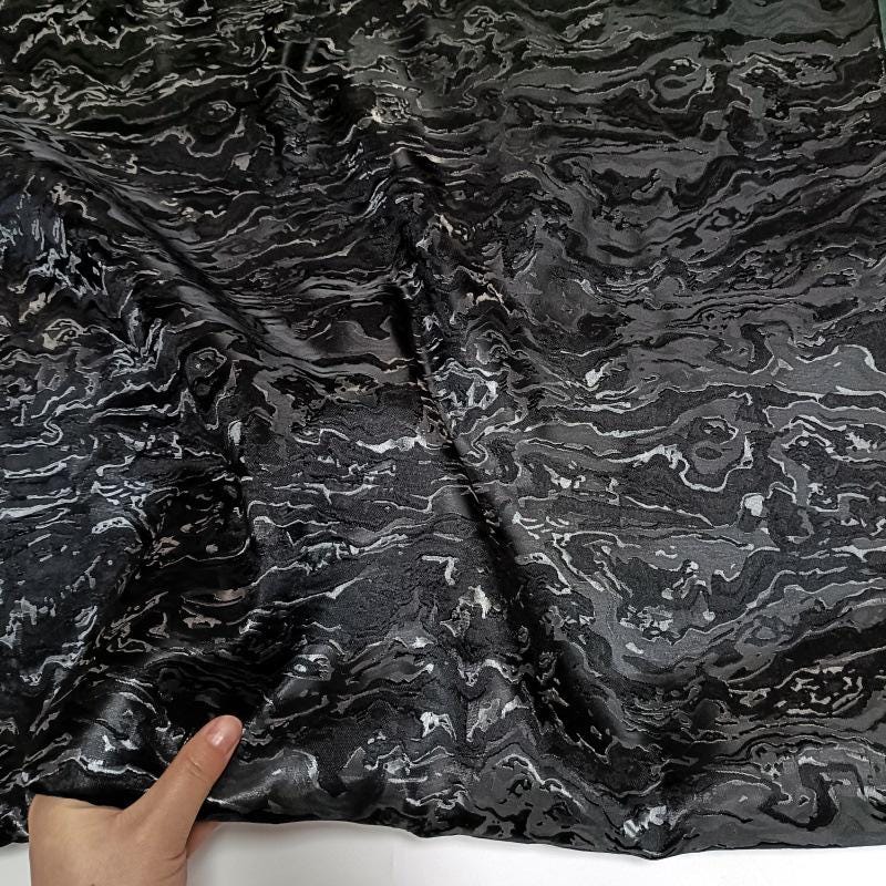 Blue & Black 3D Texture Jacquard Fabric: 66" Wide Polyester Blend