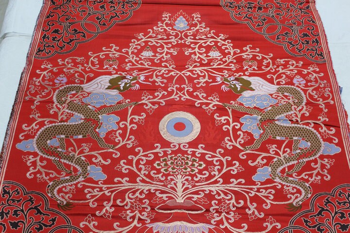 Red Dragon Brocade Fabric: Chinese Cheongsam, Tibetan Robe (Silk/Rayon)