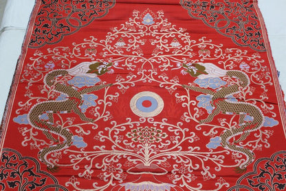 Red Dragon Brocade Fabric: Chinese Cheongsam, Tibetan Robe (Silk/Rayon)