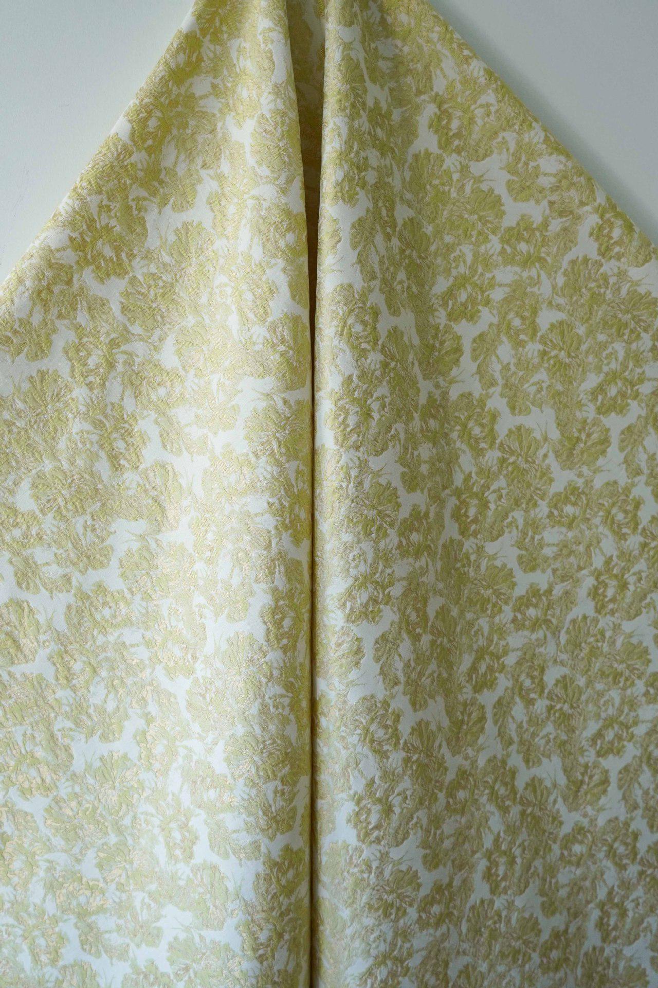 Embossed Yellow Floral Fabric ��� Abstract Woven Polyest" Wide