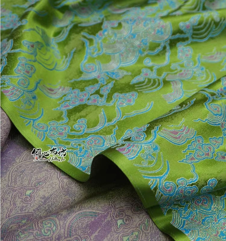 Ocean Waves Brocade Fabric: 29.5"W Silk Rayon Jacquard