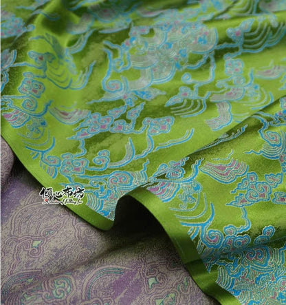 Ocean Waves Brocade Fabric: 29.5"W Silk Rayon Jacquard