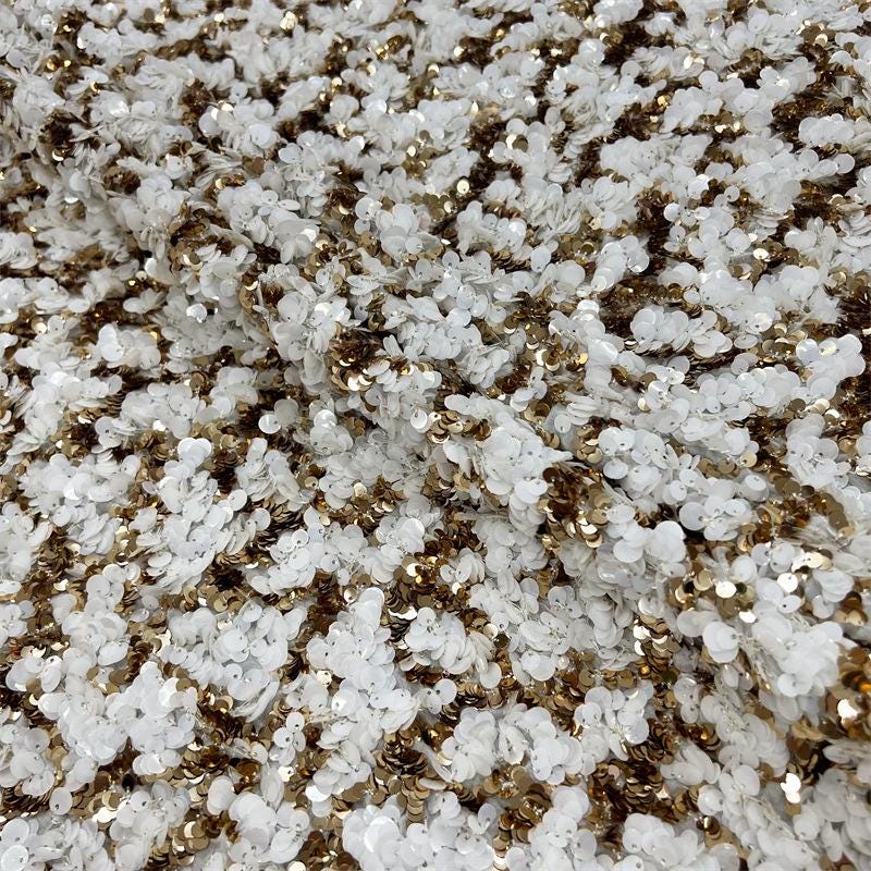Gold Sequin Lace Fabric | Cream Embroidered Tulle, Bridal Dress, 51" W
