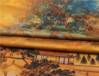 Tissu de soie peint de la dynastie Tang : gaze de Canton gambierée (59"L)