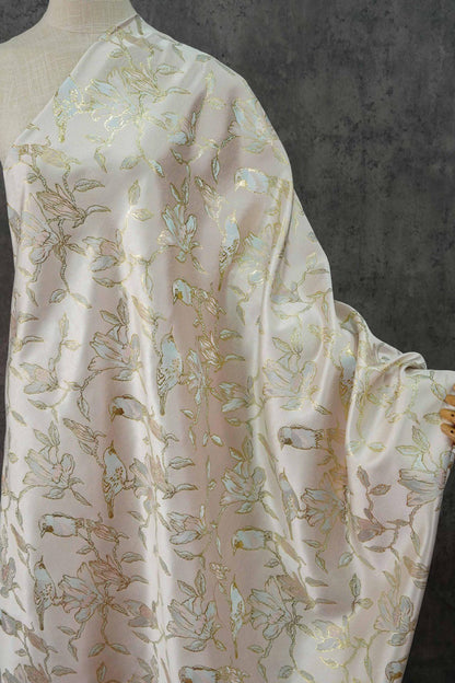 Floral Gold Jacquard Satin Fabric: Brocade Textile, Dressmaking & Upholstery (64" Wide, By The Meter)