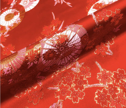 Tissu brocart jacquard pour parapluie japonais : kimono en rayonne de soie rouge, ameublement (150 cm de large)