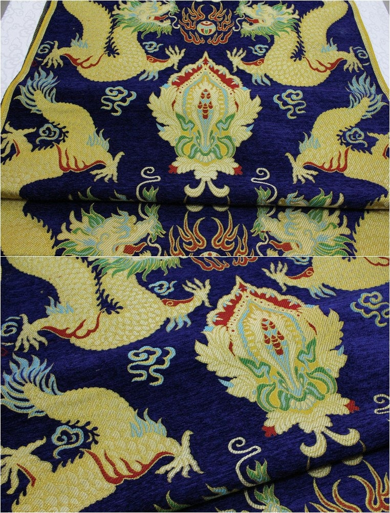 Double Dragon Brocade Fabric: Chinese Robe Cheongsam Material (29"W)