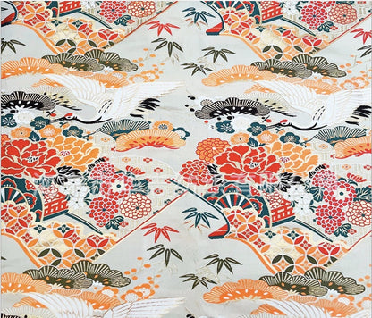 Japanese Crane Jacquard Satin Fabric: Birds & Floral Upholstery, Costume Sewing